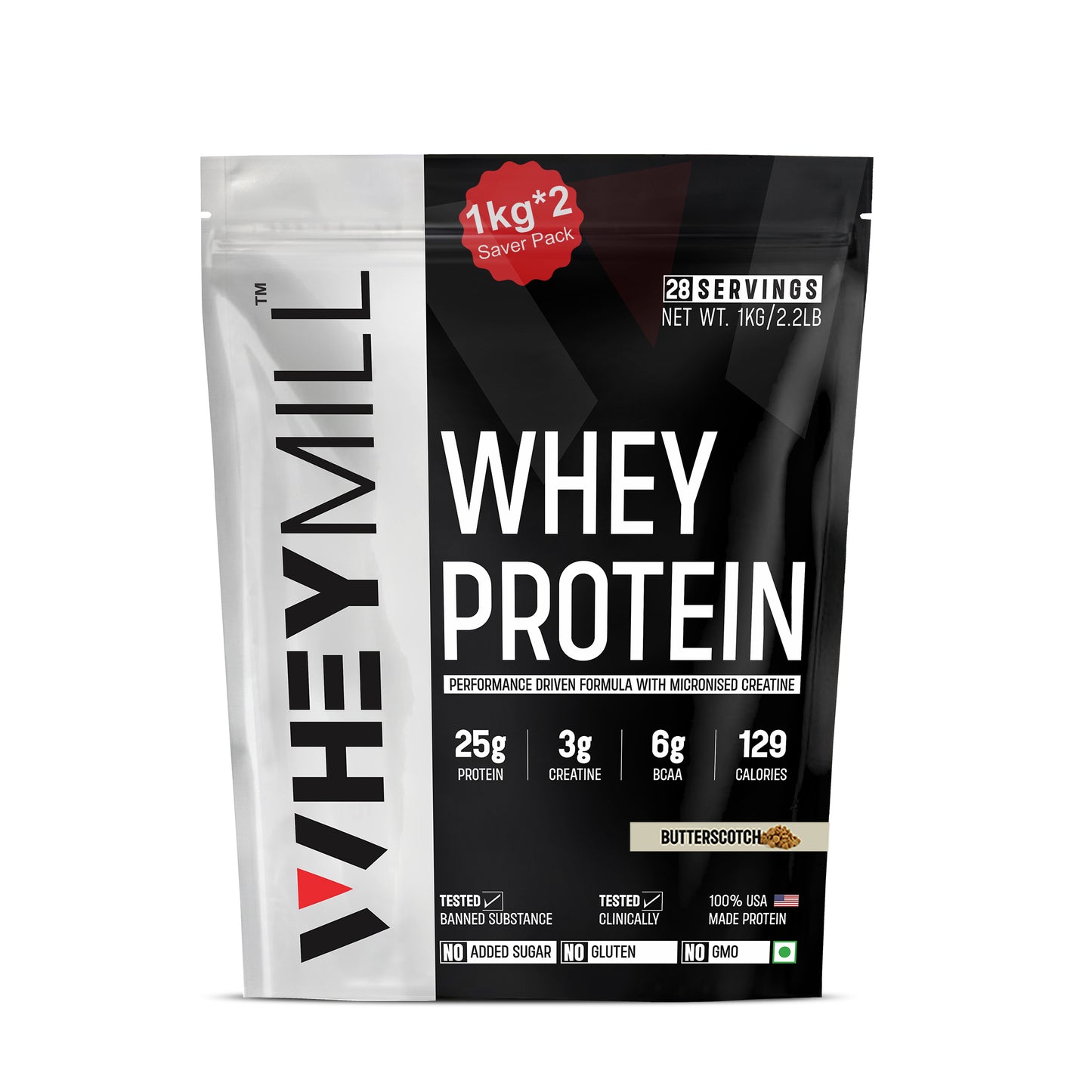 Whey Protein Powder | 25g Protein, 3g Creatine, 6g BCAA | Easy Mixing, Low Carbs with Creatine | For Men & Women