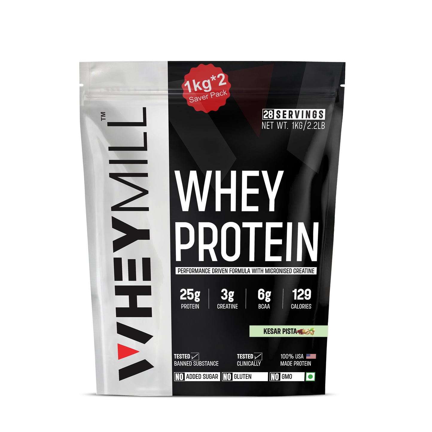 Whey Protein Powder | 25g Protein, 3g Creatine, 6g BCAA | Easy Mixing, Low Carbs with Creatine | For Men & Women