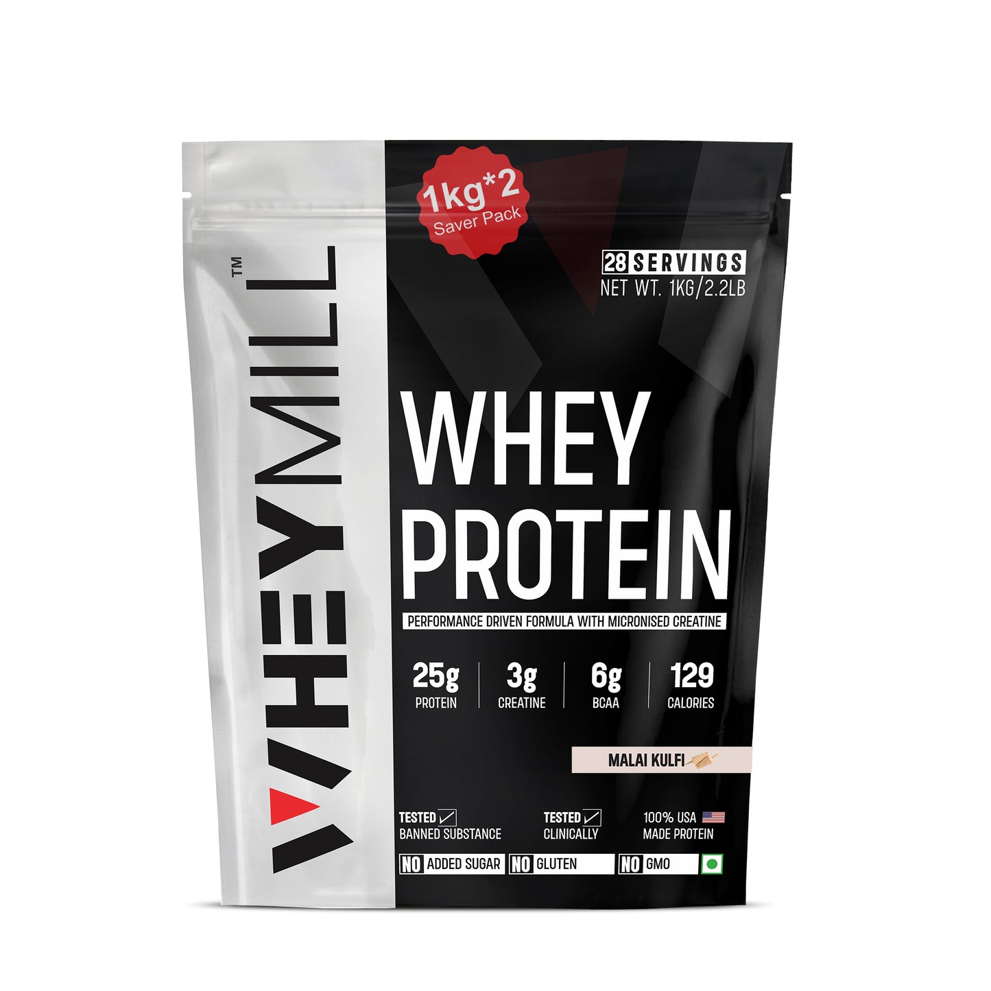 Whey Protein Powder | 25g Protein, 3g Creatine, 6g BCAA | Easy Mixing, Low Carbs with Creatine | For Men & Women